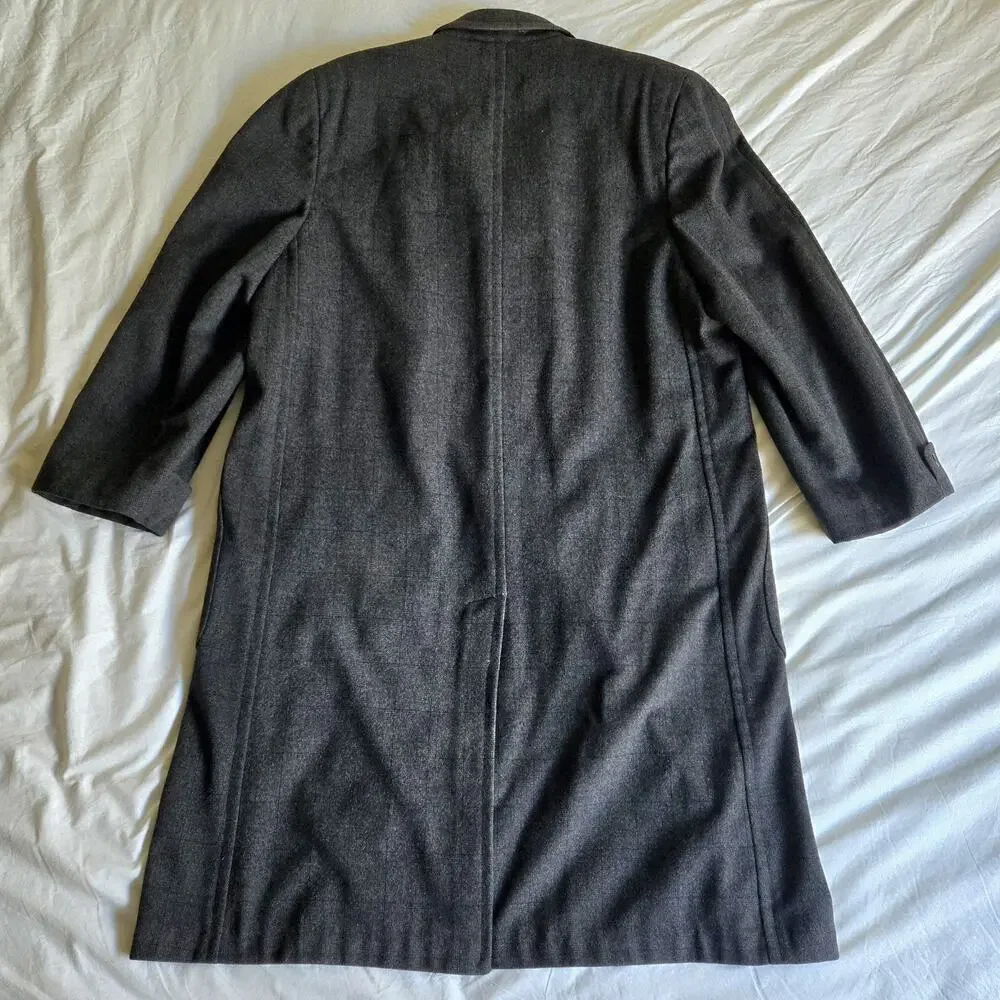 Vintage Hart Schaffner & Marx Tuscan Velour Men's Gray Plaid Wool Overcoat 46